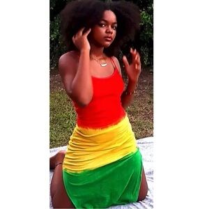 Reggae Rasta Colors Colorblock Slit Leg Sleeveless Long Maxi Dress size XS READ